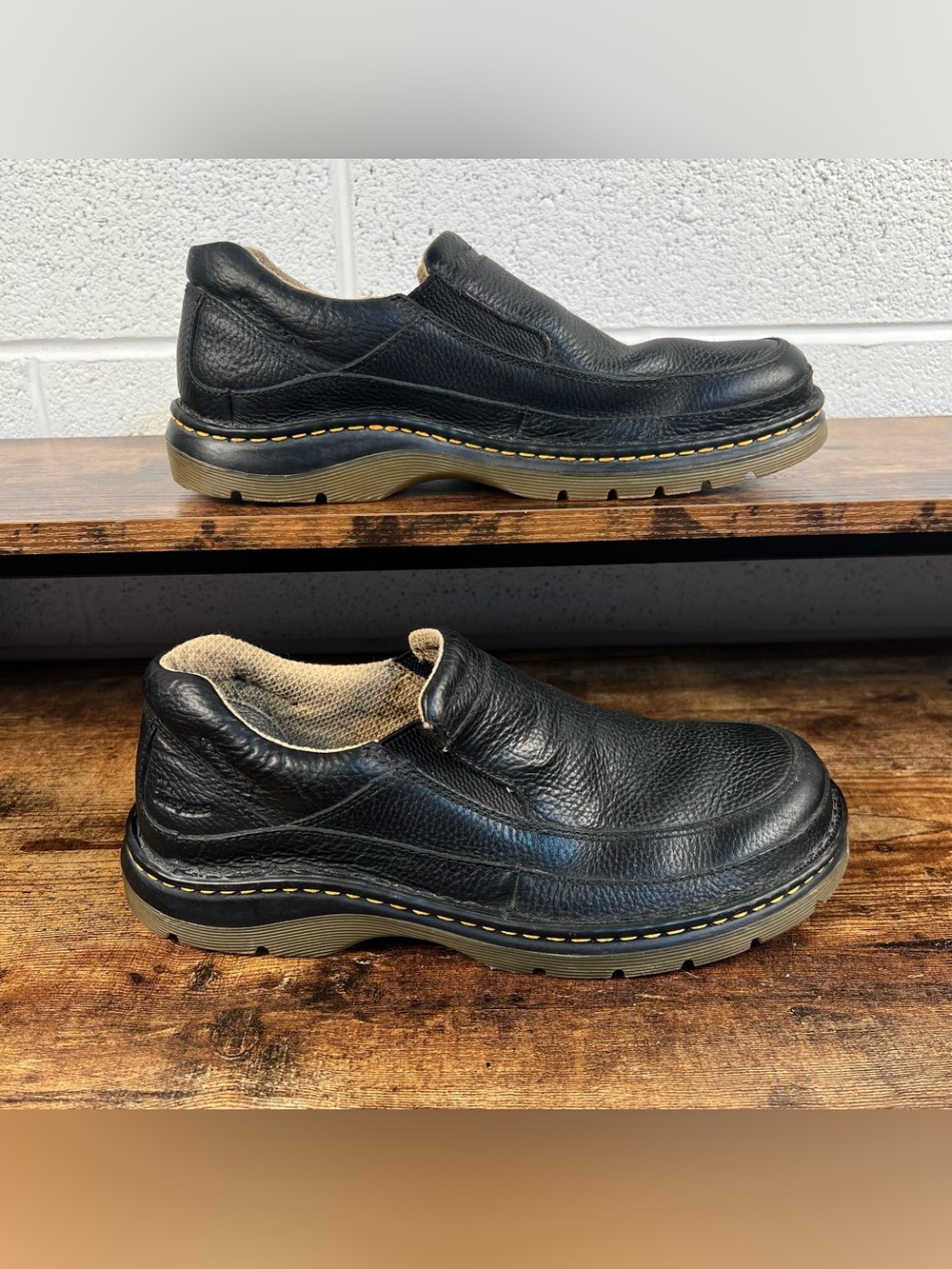 Dr. Martens Slip on Shoes Black Pebbled Leather Men's 11